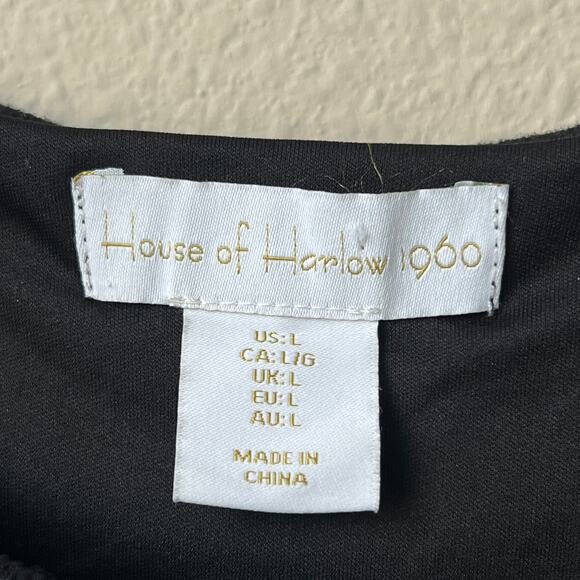 House of Harlow 1960 Black Knit Crochet Fringe Hem Midi Dress - Picture 5 of 7